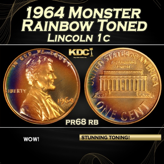 PCGS 1964 Proof Lincoln Cent Monster Rainbow Toned 1c pr68 rb PCGS