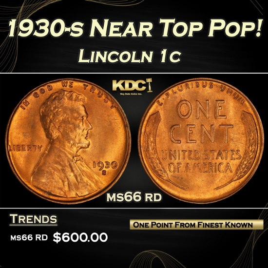 1930-s Lincoln Cent Near Top Pop! 1c Grades ms66 rd