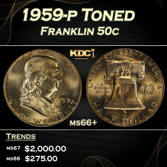 1959-p Franklin Half Dollar Toned 50c ms66+ SEGS
