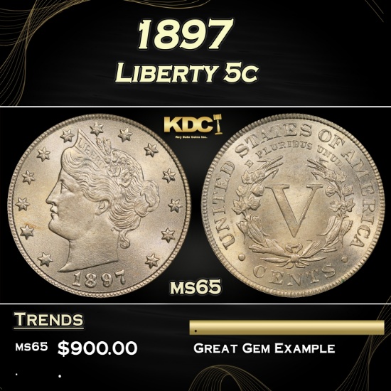 1897 Liberty Nickel 5c Grades ms65