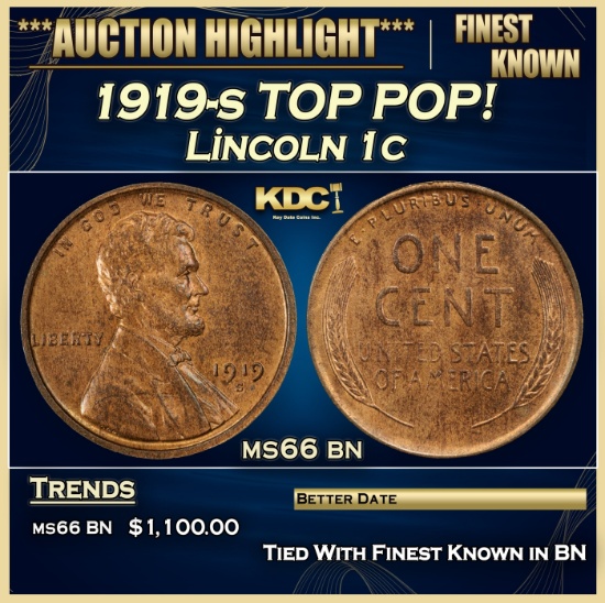1919-s Lincoln Cent TOP POP! 1c ms66 bn SEGS