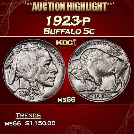 1923-p Buffalo Nickel 5c ms66 SEGS