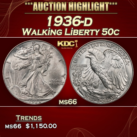 1936-d Walking Liberty Half Dollar 50c ms66 SEGS