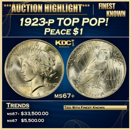 1923-p Peace Dollar TOP POP! $1 ms67+ SEGS