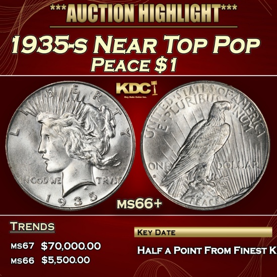 1935-s Peace Dollar Near Top Pop $1 ms66+ SEGS