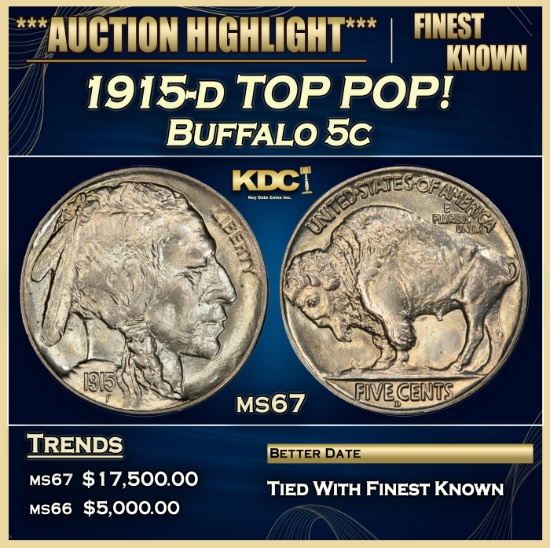 1915-d Buffalo Nickel TOP POP! 5c ms67 SEGS