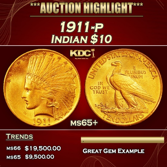 1911-p Gold Indian Eagle $10 ms65+ SEGS