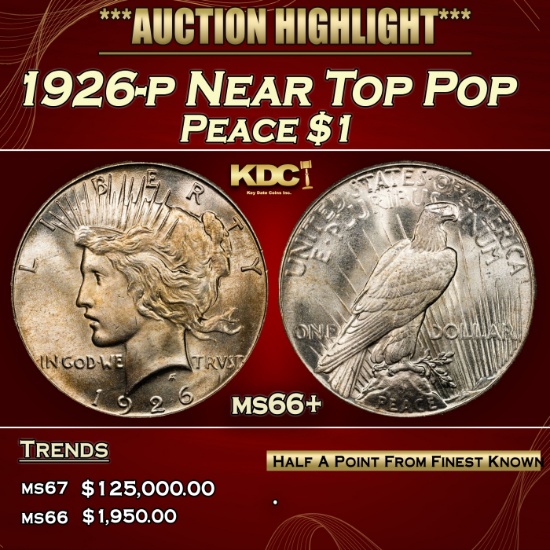 1926-p Peace Dollar Near Top Pop $1 ms66+ SEGS