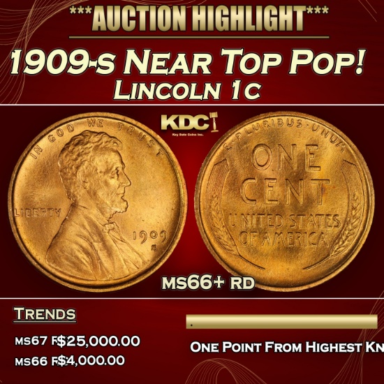 1909-s Lincoln Cent Near Top Pop! 1c ms66+ rd SEGS