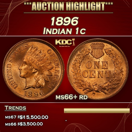1896 Indian Cent 1c ms66+ rd SEGS