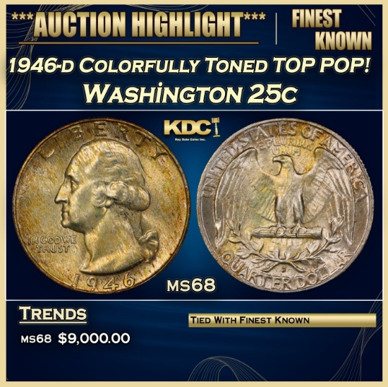 1946-d Washington Quarter Colorfully Toned TOP POP! 25c ms68 SEGS
