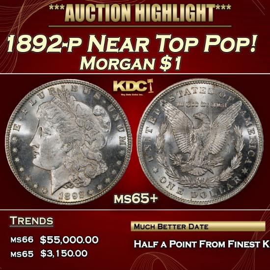 1892-p Morgan Dollar Near Top Pop! $1 ms65+ SEGS