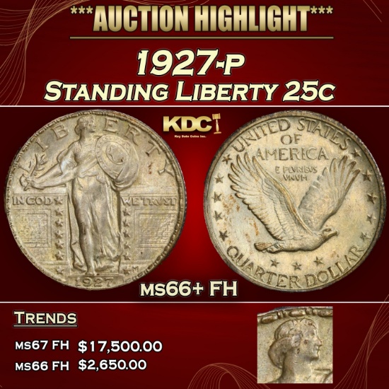 1927-p Standing Liberty Quarter 25c ms66+ FH SEGS