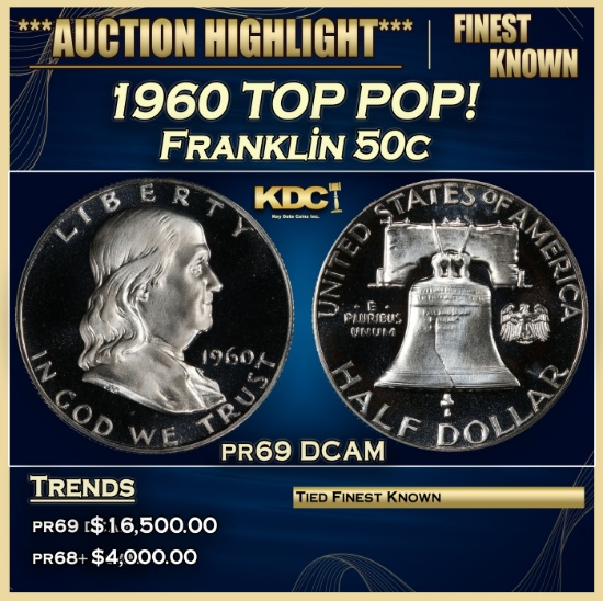1960 Proof Franklin Half Dollar TOP POP! 50c pr69 DCAM SEGS