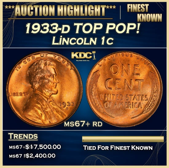 1933-d Lincoln Cent TOP POP! 1c ms67+ rd SEGS