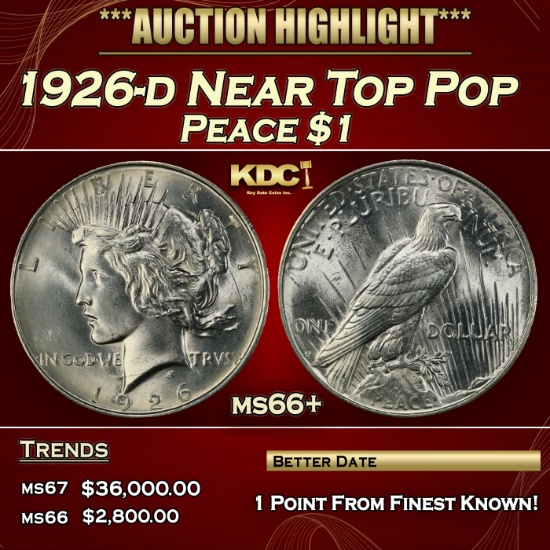 1926-d Peace Dollar Near Top Pop $1 ms66+ SEGS