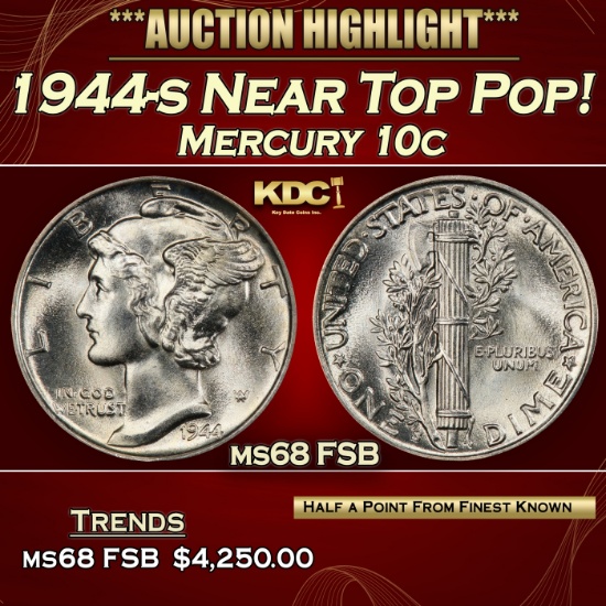 1944-s Mercury Dime Near Top Pop! 10c ms68 FSB SEGS