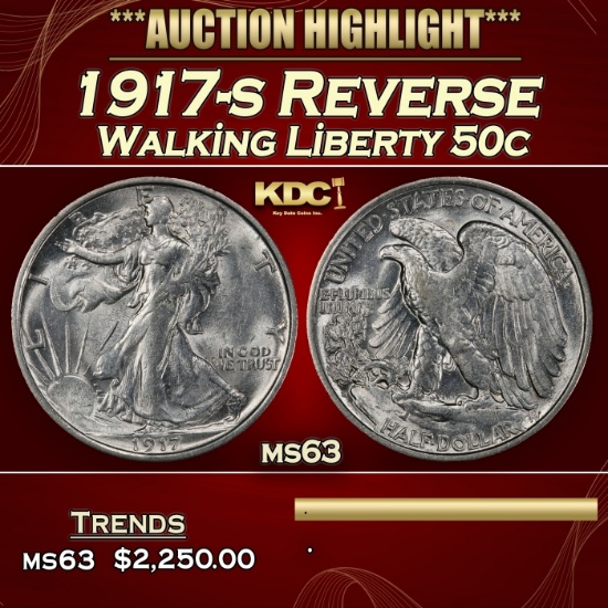 1917-s Reverse Walking Liberty Half Dollar 50c ms63 USCG