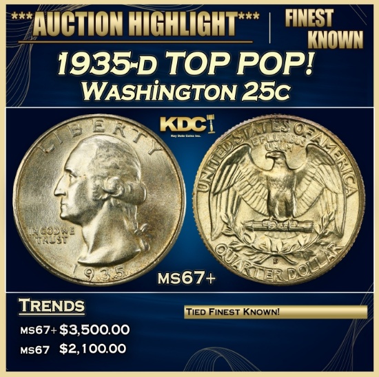 1935-d Washington Quarter TOP POP! 25c ms67+ SEGS