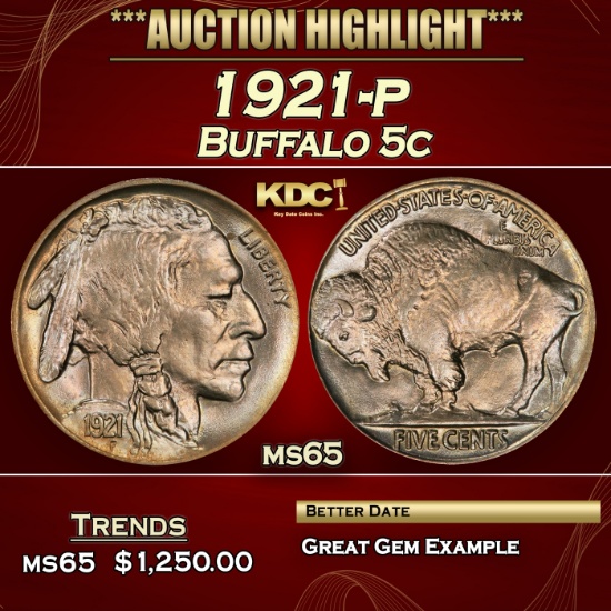 1921-p Buffalo Nickel 5c ms65 SEGS