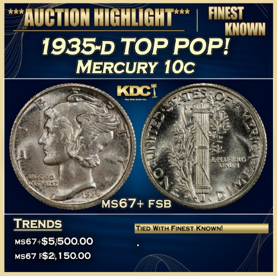 1935-d Mercury Dime TOP POP! 10c ms67+ fsb SEGS