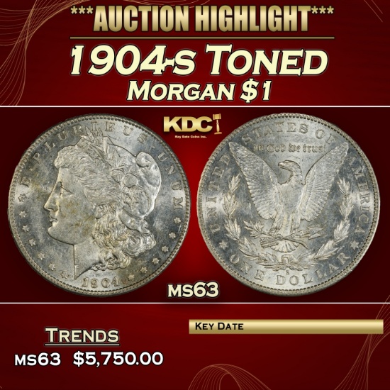1904-s Morgan Dollar Toned $1 ms63 USCG