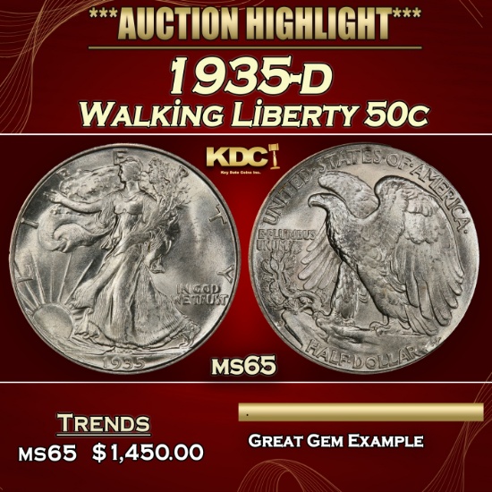 1935-d Walking Liberty Half Dollar 50c ms65 SEGS