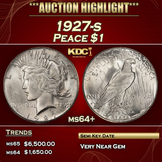 1927-s Peace Dollar $1 ms64+ SEGS
