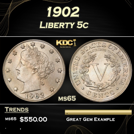1902 Liberty Nickel 5c Grades ms65