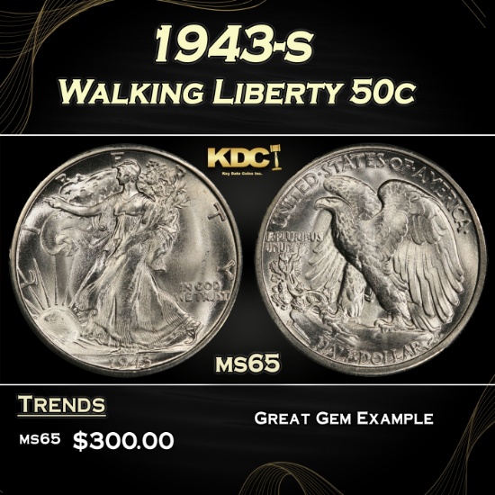 1943-s Walking Liberty Half Dollar 50c Grades ms65