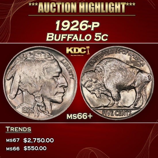 1926-p Buffalo Nickel 5c ms66+ SEGS
