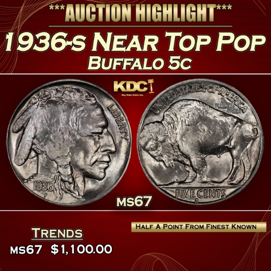 1936-s Buffalo Nickel Near Top Pop 5c ms67 SEGS