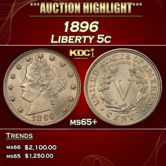 1896 Liberty Nickel 5c ms65+ SEGS