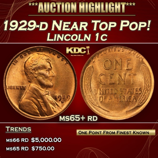 1929-d Lincoln Cent Near Top Pop! 1c ms65+ rd SEGS