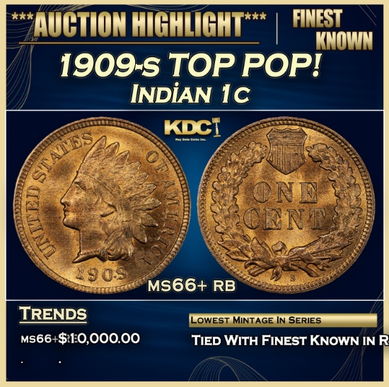 1909-s Indian Cent TOP POP! 1c ms66+ rb SEGS