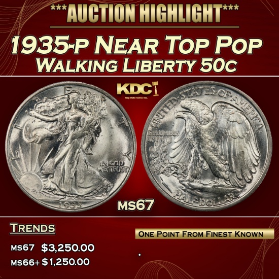 1935-p Walking Liberty Half Dollar Near Top Pop 50c ms67 SEGS