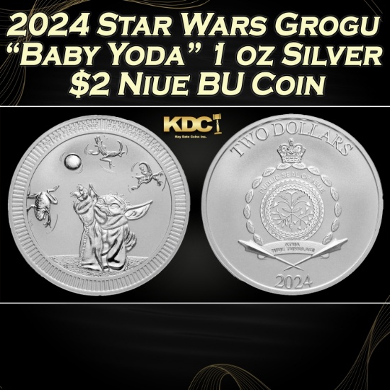 2024 Star Wars Grogu "Baby Yoda" 1 oz Silver $2 Niue BU Coin Round