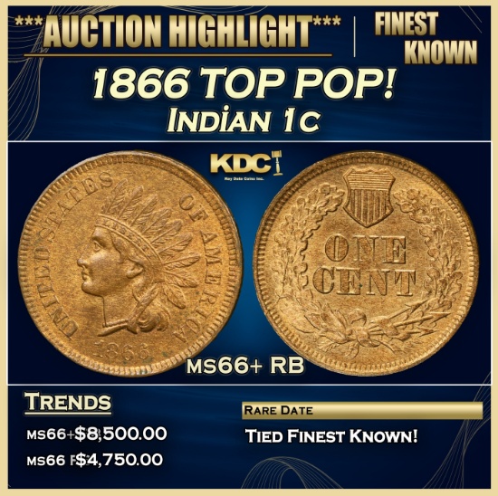 1866 Indian Cent TOP POP! 1c ms66+ RB SEGS