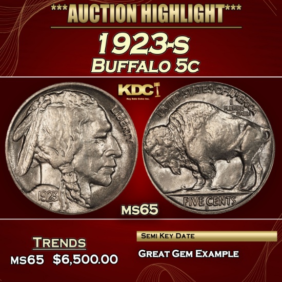 1923-s Buffalo Nickel 5c ms65 SEGS