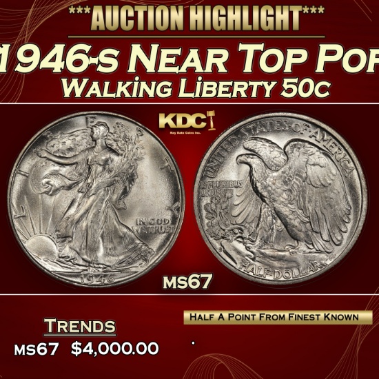 1946-s Walking Liberty Half Dollar Near Top Pop 50c ms67 SEGS
