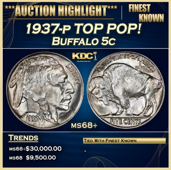 1937-p Buffalo Nickel TOP POP! 5c ms68+ SEGS