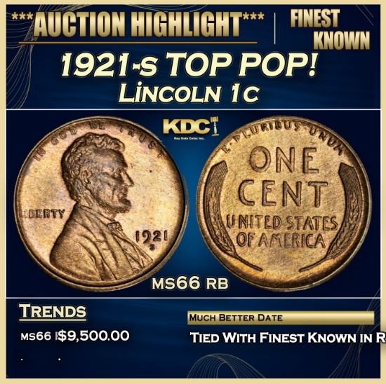 1921-s Lincoln Cent TOP POP! 1c ms66 rb SEGS