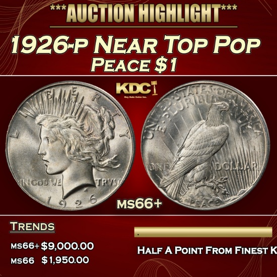 1926-p Peace Dollar Near Top Pop $1 ms66+ SEGS