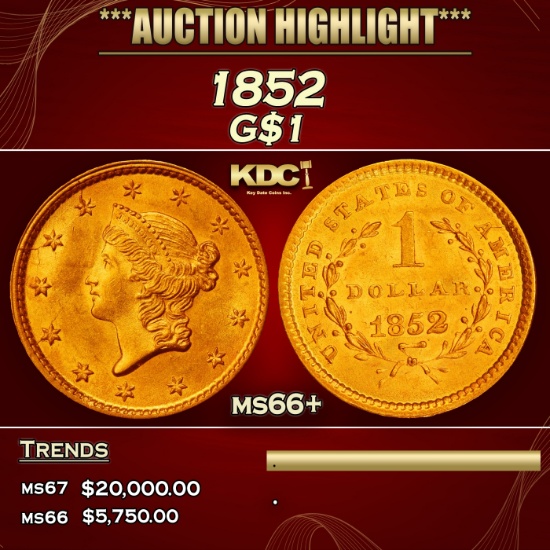 1852 Gold Dollar $1 ms66+ SEGS