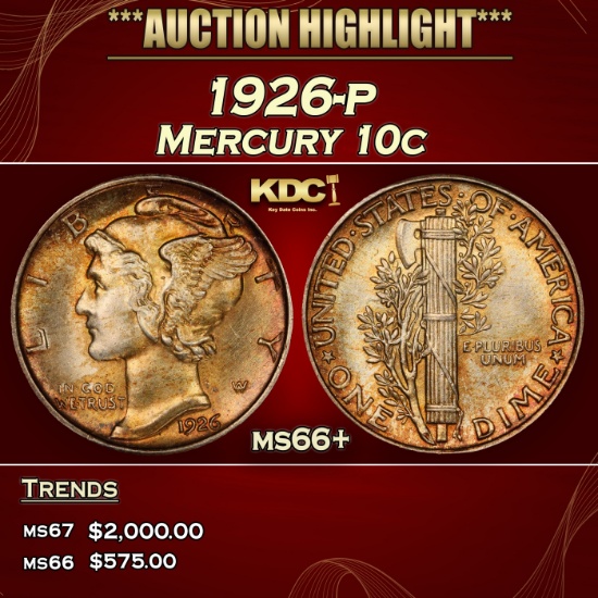 1926-p Mercury Dime 10c ms66+ SEGS