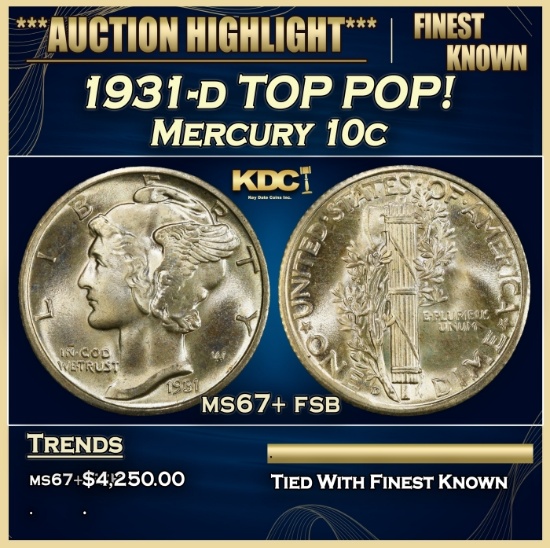 1931-d Mercury Dime TOP POP! 10c ms67+ fsb SEGS