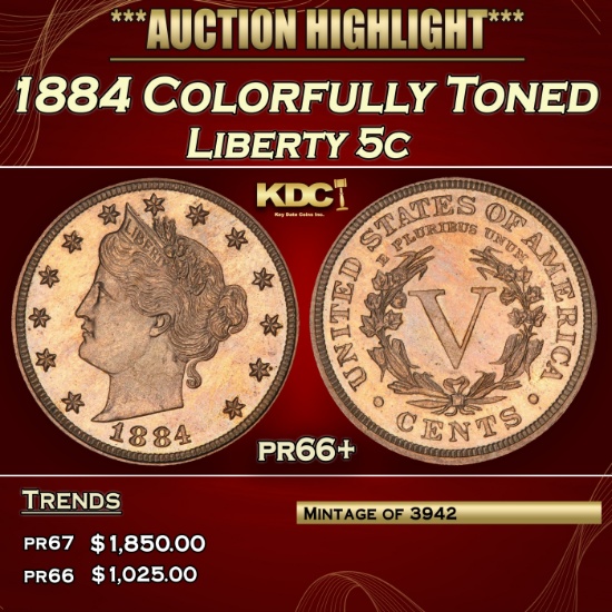 1884 Proof Liberty Nickel Colorfully Toned 5c pr66+ SEGS