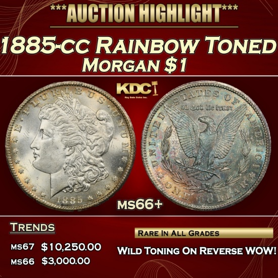1885-cc Morgan Dollar Rainbow Toned $1 ms66+ SEGS