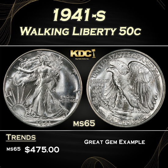 1941-s Walking Liberty Half Dollar 50c Grades ms65