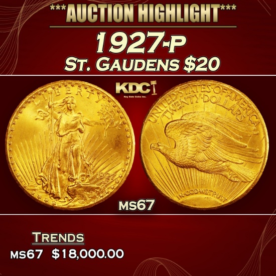 1927-p Gold St. Gaudens Double Eagle $20 ms67 SEGS